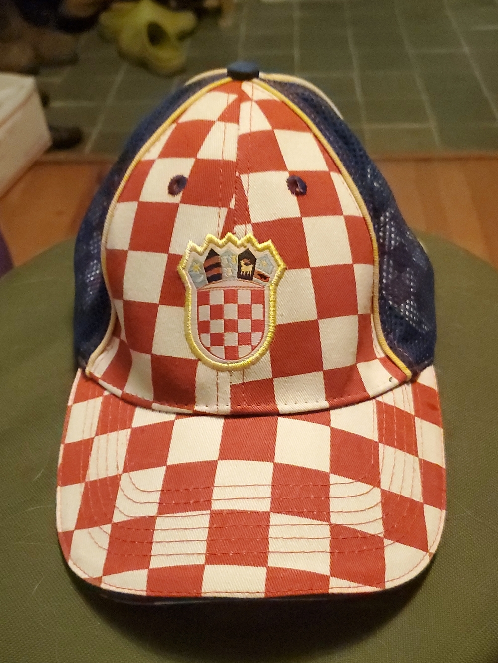 CROATIA  Red and White Checkerboard  Cap with Blue Trim Yellow Piping.new With T